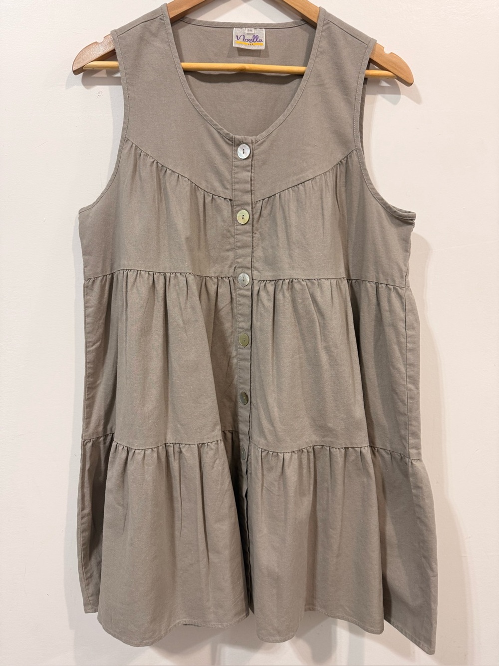 Noelle tiered sleeveless button-front linen cotton blend Taupe Mini Dress Size M